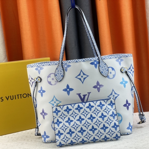 118-1 Louis Vuitton Neverfull By The Pool MM Blue 12.2 Inches M22979