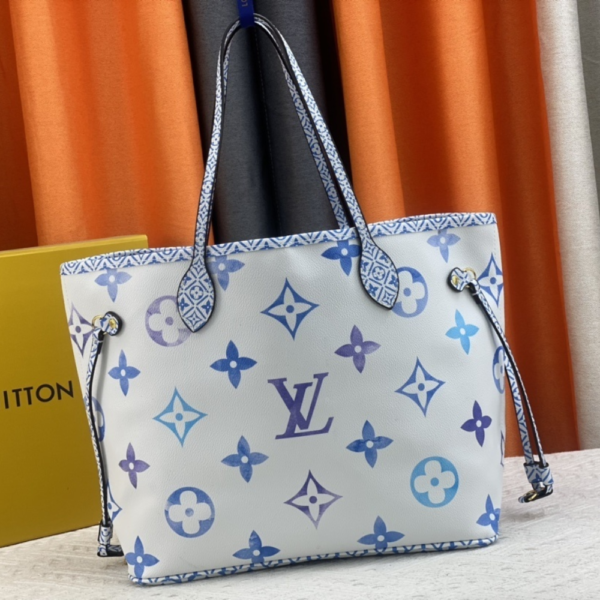 119-1 Louis Vuitton Neverfull By The Pool MM Blue 12.2 Inches M22979