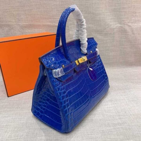 Hermes Birkin 30 Crocodile Gold Toned Hardware Dark Blue 30Cm