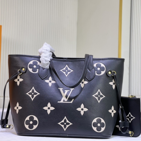 139-1 Louis Vuitton Neverfull Tote Bag Mm Monogram Black 12.2 Inches M46649