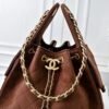 Chanel 25 Small Handbag Gold Tone Metal Brown 9.8 Inches