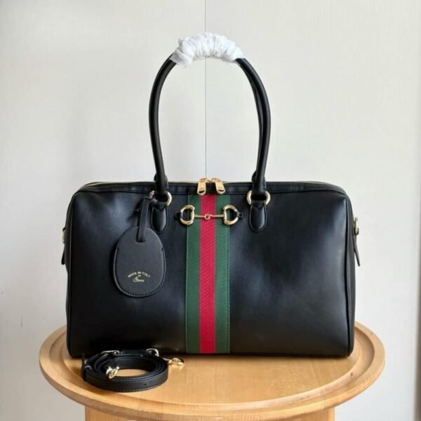 Gucci Borsetto Large Boston Bag Black Leather 15.2 Inches 866734 AAGIQ 1053