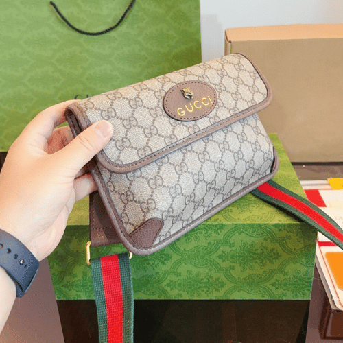 Gucci Tiger Head Gg Small Shoulder Bag Brown 9.4 Inches