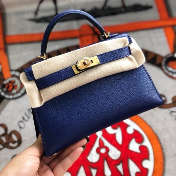 [Premium Quality] – Hermès Kelly Mini II Bag Blue 7.5 Inches