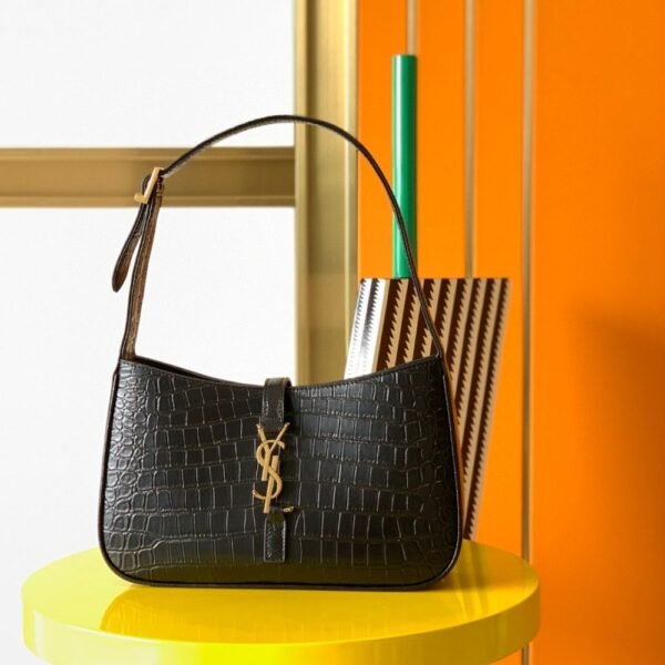 [Premium Quality] – Saint Laurent Le 5 À 7 Hobo Bag Black Croc 9.4 Inches 657228Dzesw1062