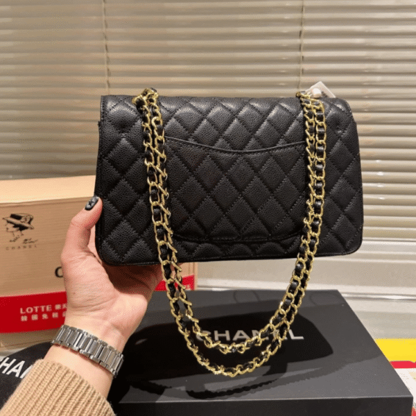 Chanel Medium Classic Handbag Grained And Gold Tone Metal Black 10.2 Inches A01113 Y01864 C3906
