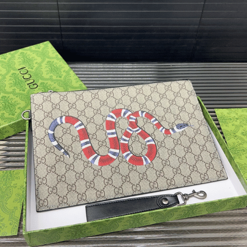 Gucci Kingsnake Gg Supreme Clutch Bag Beige 11.4 Inches