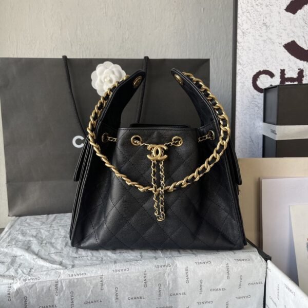[Premium Quality] – Chanel 25 Small Handbag Grained And Gold Tone Metal Black 10.2 Inches As5293 B20304 94305
