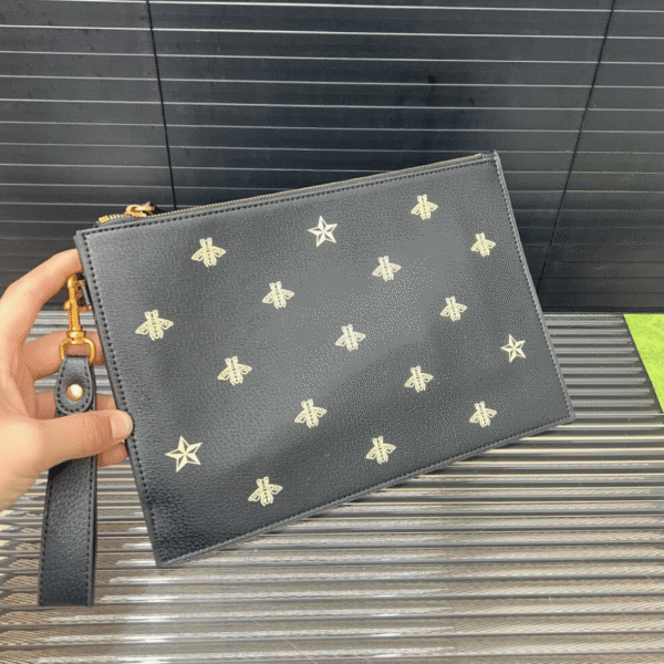 Gucci Bees & Stars Clutch Bag Black 11.4 Inches