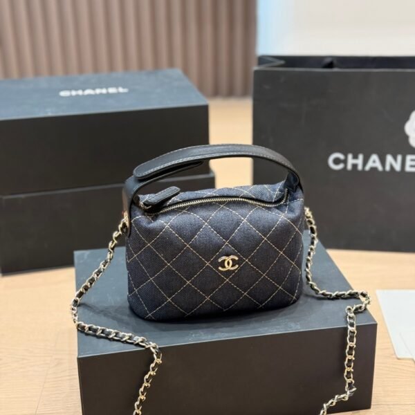 Chanel Mini Clutch With Shoulder Strap Denim Dark Blue 17cm