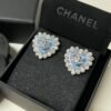 Chanel Heart Motif And Crystal Earrings Blue