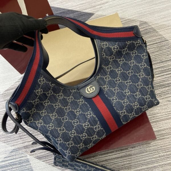 [Premium Quality] Gucci Giglio Small Tote Bag Blue And White Gg Denim 9.8 Inches 860845 Fafrw 8864