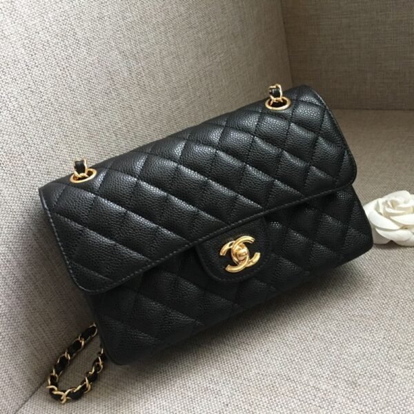 [Premium Quality] – Chanel Medium Classic Handbag Grained And Gold Tone Metal Black 10.2 Inches A01113 Y01864 C3906