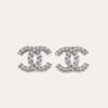 Chanel Cc Crystal Stud Earrings Metal Silver