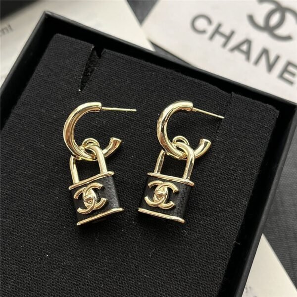 Chanel Padlock Drop Earrings With Black Enamel ABG000 B20851 U1561