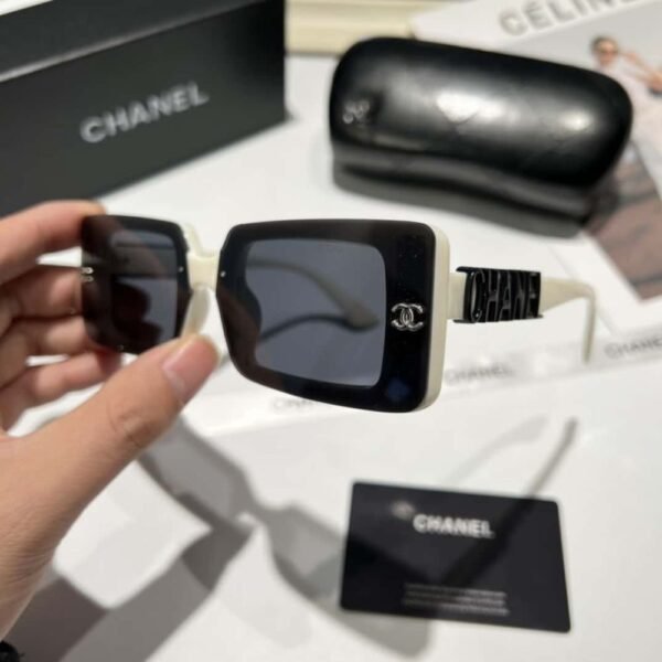 Chanel Rectangle Shiny Design Sunglasses Black White
