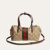 Gucci Mini Boston Bag Web GG Canvas Sand Dark Brown 7.5 Inches