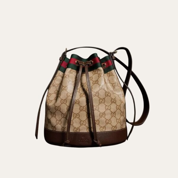 Gucci Venice Small Bucket Bag GG Canvas Sand Brown 8.1 Inches