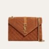 Saint Laurent Envelope Medium Matelassé Suede Shoulder Bag Brown 9.6 Inches