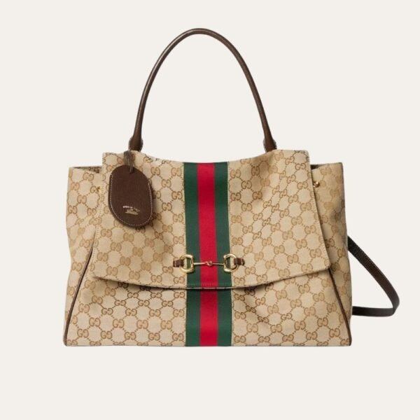 Gucci Paparazzo Medium Top Handle Bag GG Canvas Sand Brown 12.6 Inches