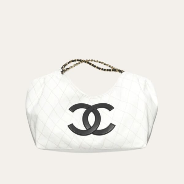 Chanel Coco Beach Small Shopping Bag White & Black 16.9 Inches