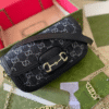 Gucci Horsebit 1955 Mini Bag Blue/Black Gg Denim 9.1 Inches