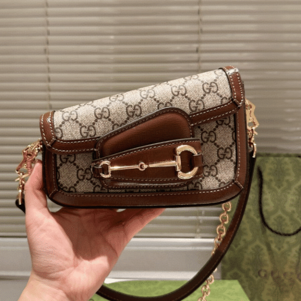 Gucci Horsebit 1955 Asymmetric Shoulder Bag Brown 7.9 Inches