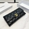 2-21 Chanel Cc Logo Long Flap Wallet Gold Black 7.5 Inches
