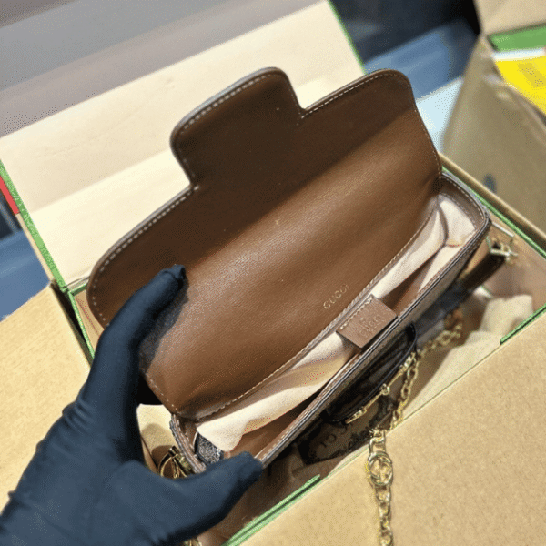 Gucci Horsebit 1955 Mini Shoulder Bag Gg Brown 9.1 Inches