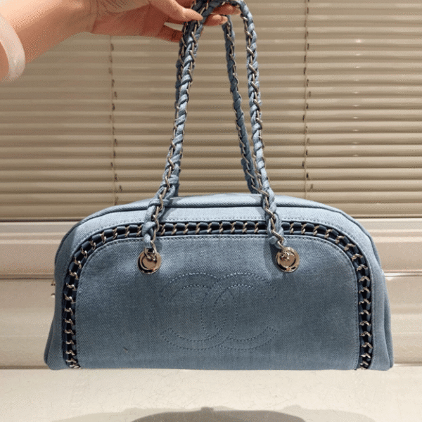 Chanel Bowling Bag Vintage Denim Blue 13.8 Inches