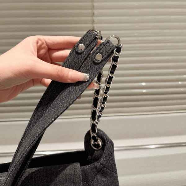 Chanel Quilted Denim Flap Bag Grey 11.8 Inches