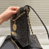 Chanel 22 Sequined Coin Bucket Bag Black 6.7 Inches