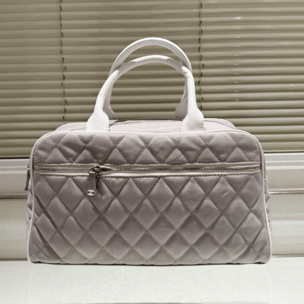 Chanel Vintage Quilted Bowling Bag Grey 13.8 Inches