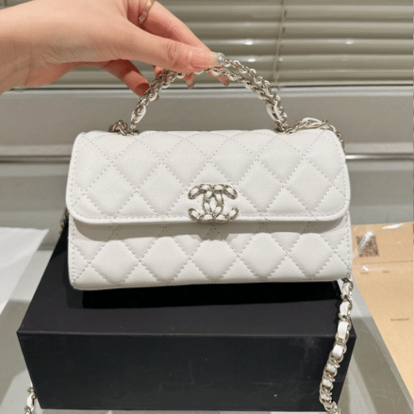 Chanel Wallets On Chain (Woc) Top Handle Bag White 7.1 Inches