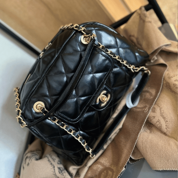 Chanel Quilted Bowling Bag Black 13.0 Inches