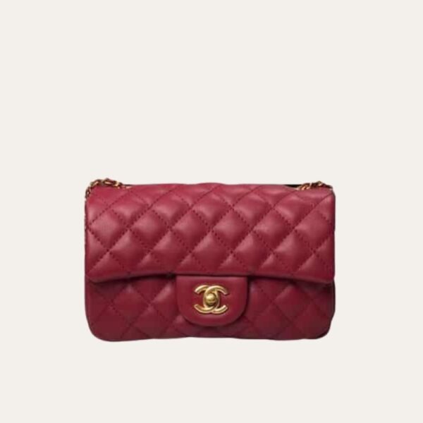 Chanel Quilted Mini Cc Rectangular Pearl Crush Flap Bag Red 20Cm