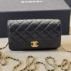 Chanel Flap Bag Woc (Wallet On Chain) With Gold Ball Charm Black 7.5 Inches