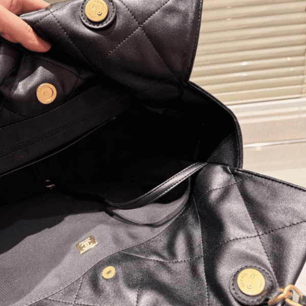 Chanel Drawstring Bucket Bag With Front Pocket Black 13 Inches
