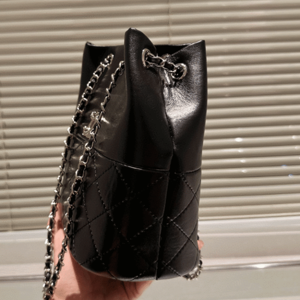 Chanel Drawstring Bucket Bag Black 7.9 Inches