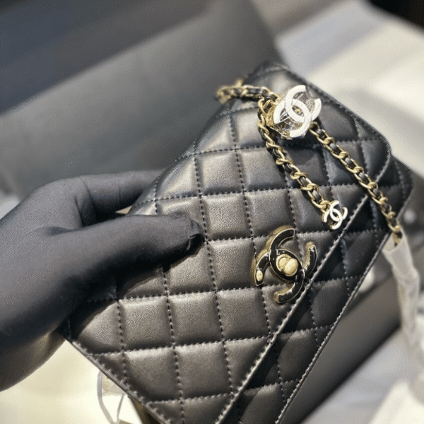 Chanel Coin Charm Flap Bag Black 7.5 Inches