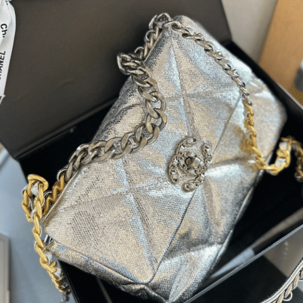 Chanel 19 Flap Bag Silver 10.2 Inches