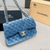 Chanel Velvet Classic Flap Bag Blue 9.8 Inches