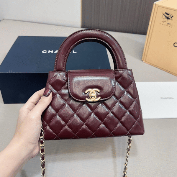 Chanel Mini Top Handle Flap Bag Burgundy 8.3 Inches