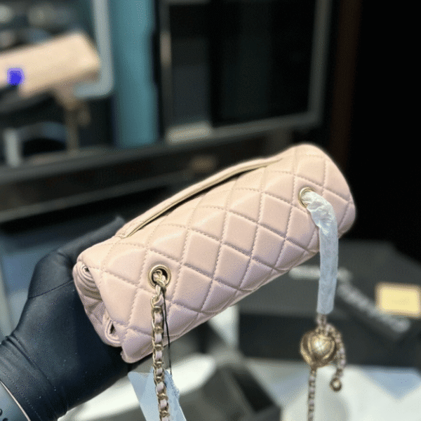 2-320 Chanel Mini Square Flap Bag With Gold Ball Light Pink 7.9 Inches