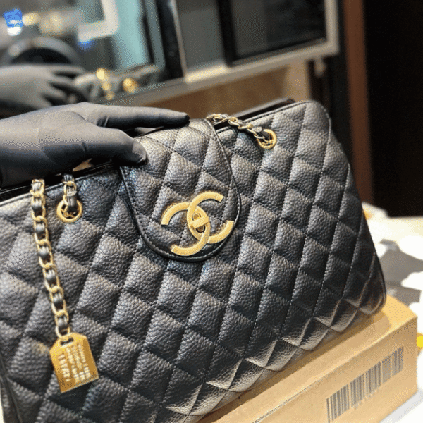 Chanel Quilted Chain Tote Bag Black 14.2 Inches