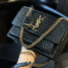 2-447 Saint Laurent Sunset Bag Black Croc 9 Inches 442906DND0J1000
