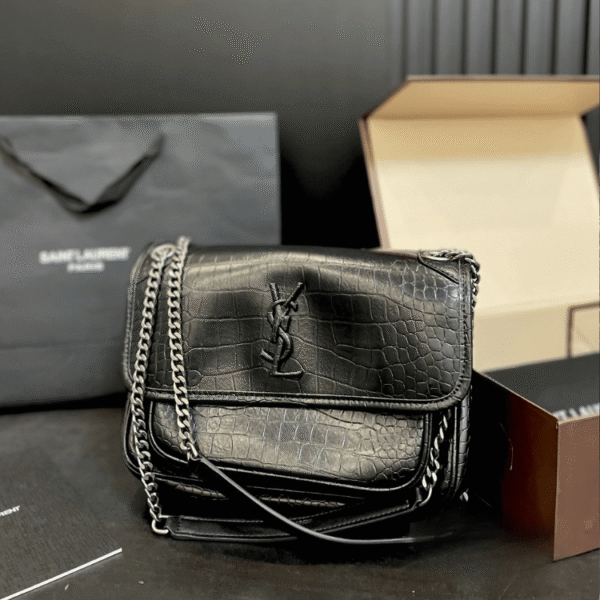 Saint Laurent Niki Bag Black Croc 11 Inches
