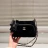 2-46 Chanel Clutch With Chain Velvet Effect Nylon And Gold Tone Metal Black 8.3 Inches Ap4771 B21406 94305
