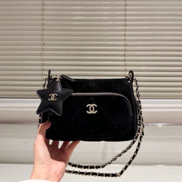 2-46 Chanel Clutch With Chain Velvet Effect Nylon And Gold Tone Metal Black 8.3 Inches Ap4771 B21406 94305