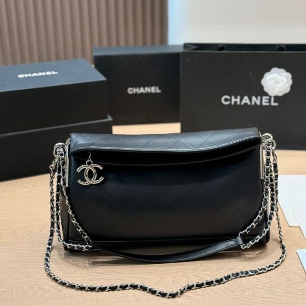 Chanel Ultimate Soft Hobo Bag Silver Hardware Black 15 Inches